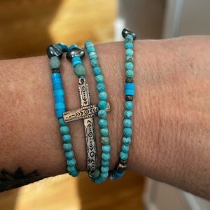 Silpada sleeping beauty turquoise and pearl Beaded Cross Bracelet or necklace